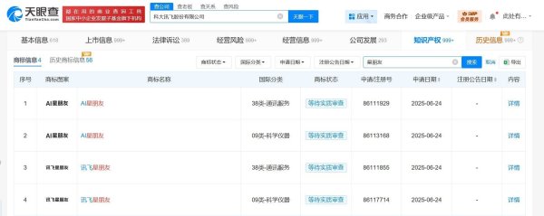 悦来网 科大讯飞申请注册AI星朋友商标